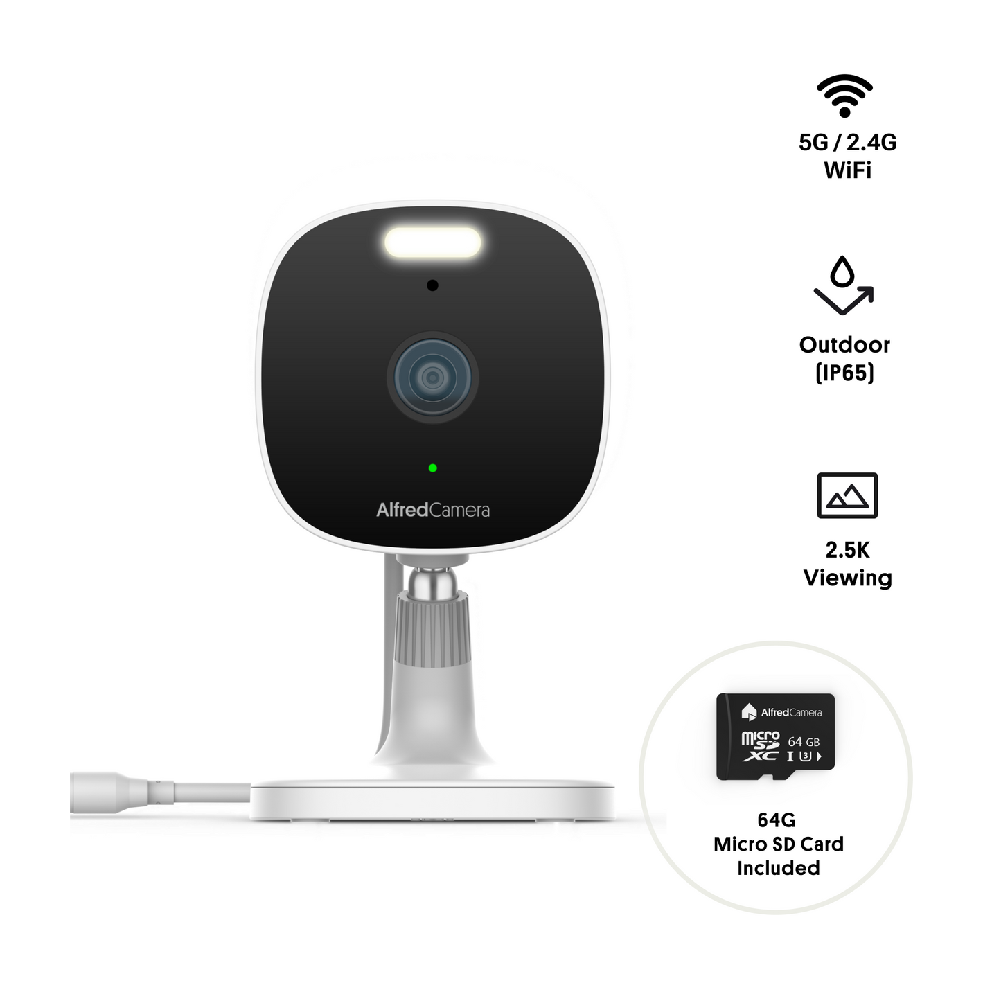 AlfredCam Plus 2 – Indoor/Outdoor Security Camera with Spotlight + Free 64GB microSD Card