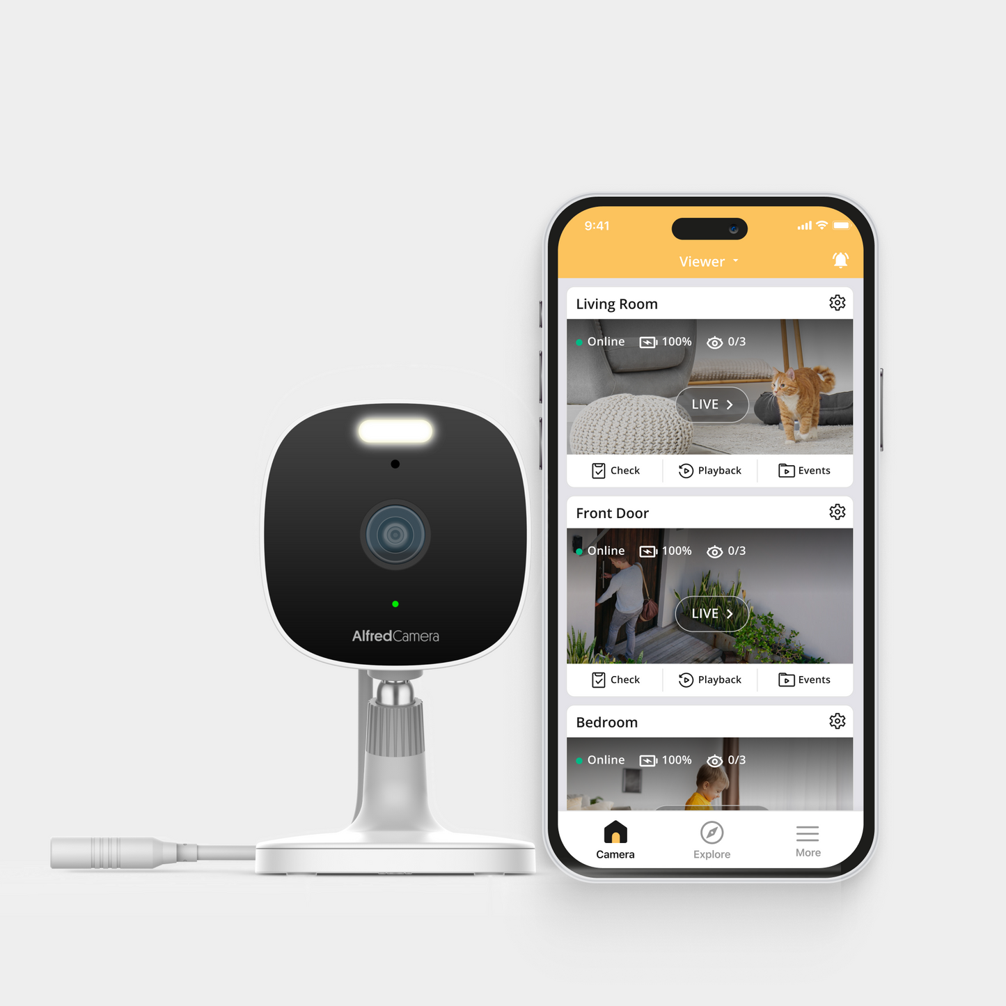 AlfredCam Plus 2 – Indoor/Outdoor Security Camera with Spotlight + Free 64GB microSD Card